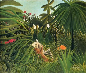 Other Animals Painting - jaguar attacking a horse 1910 Henri Rousseau animals
